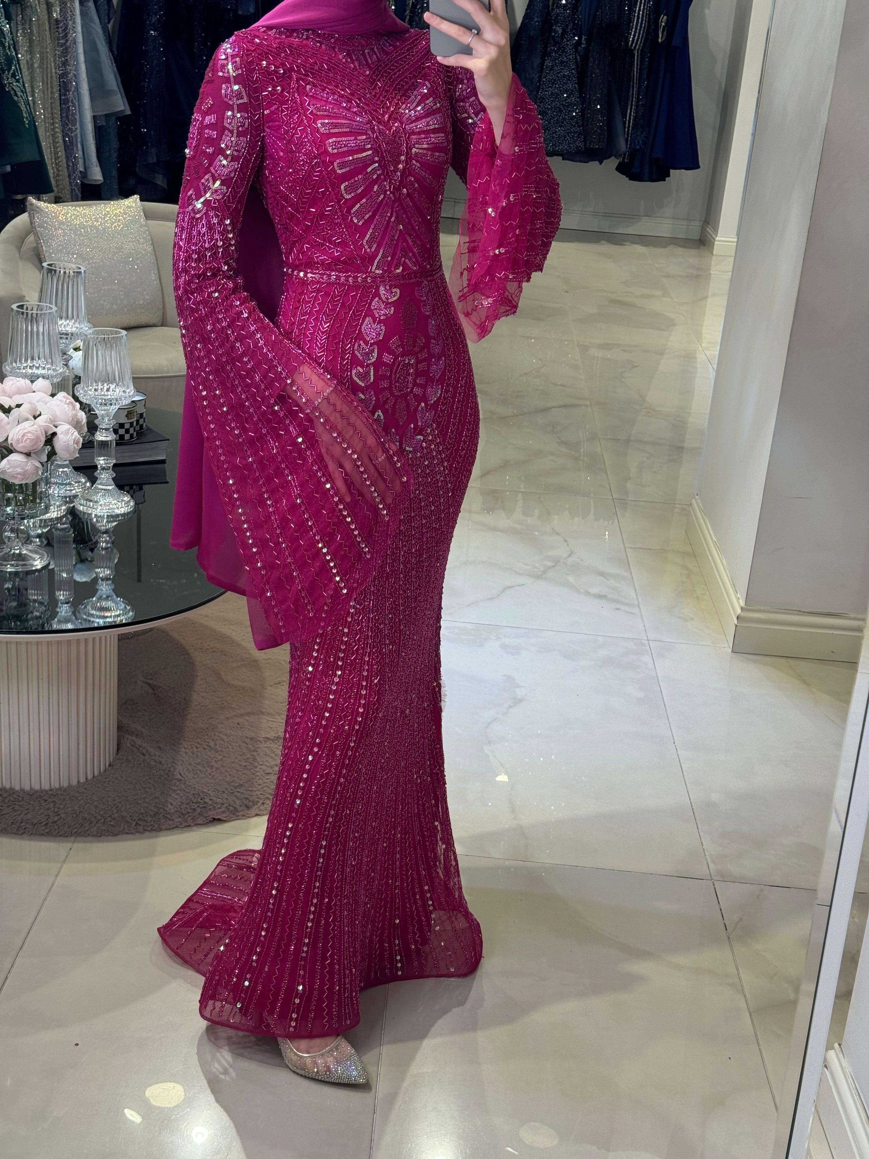 Gina Fuşya İşlemeli Elbise - MyRentalDress