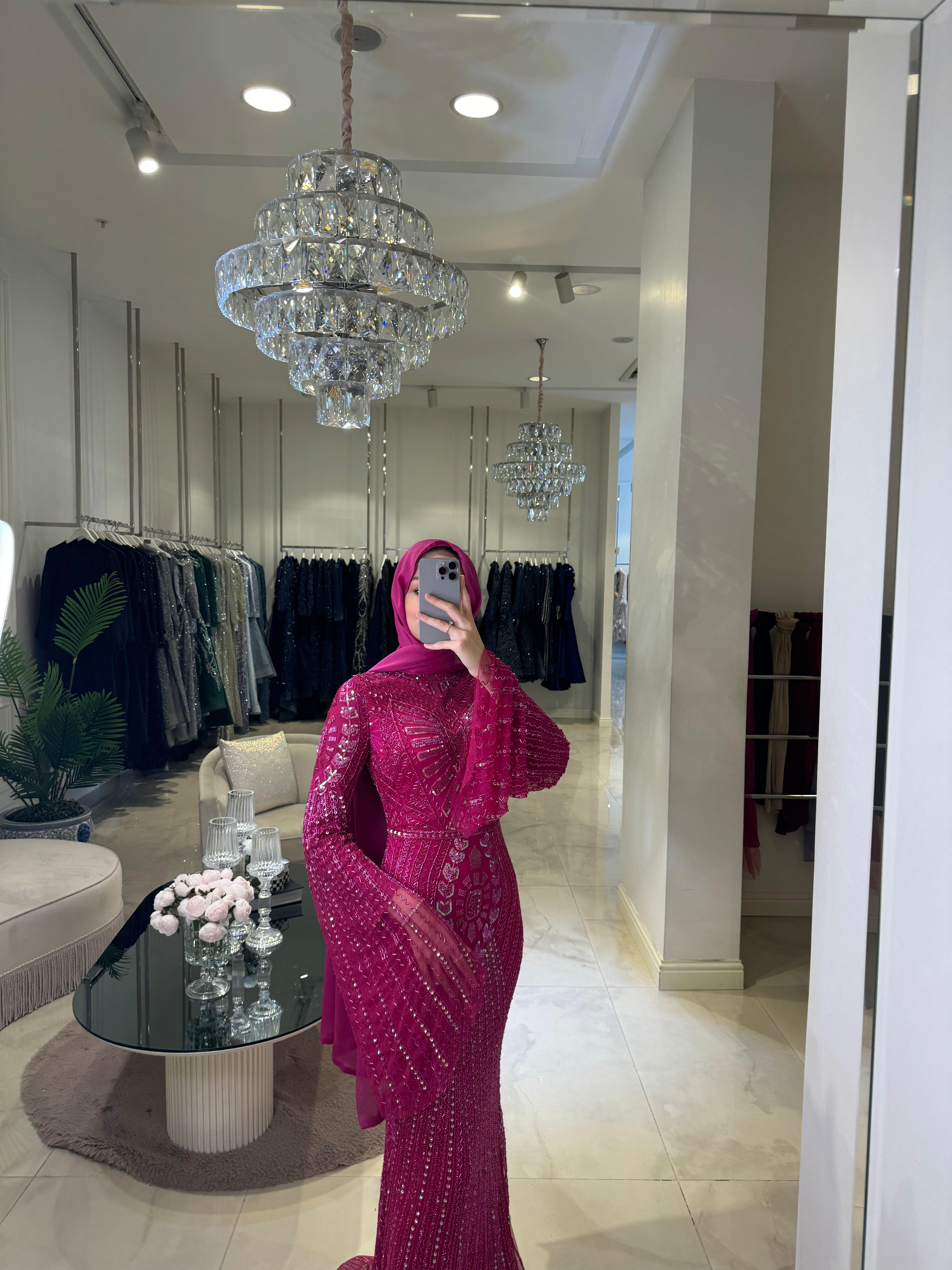Gina Fuşya İşlemeli Elbise - MyRentalDress
