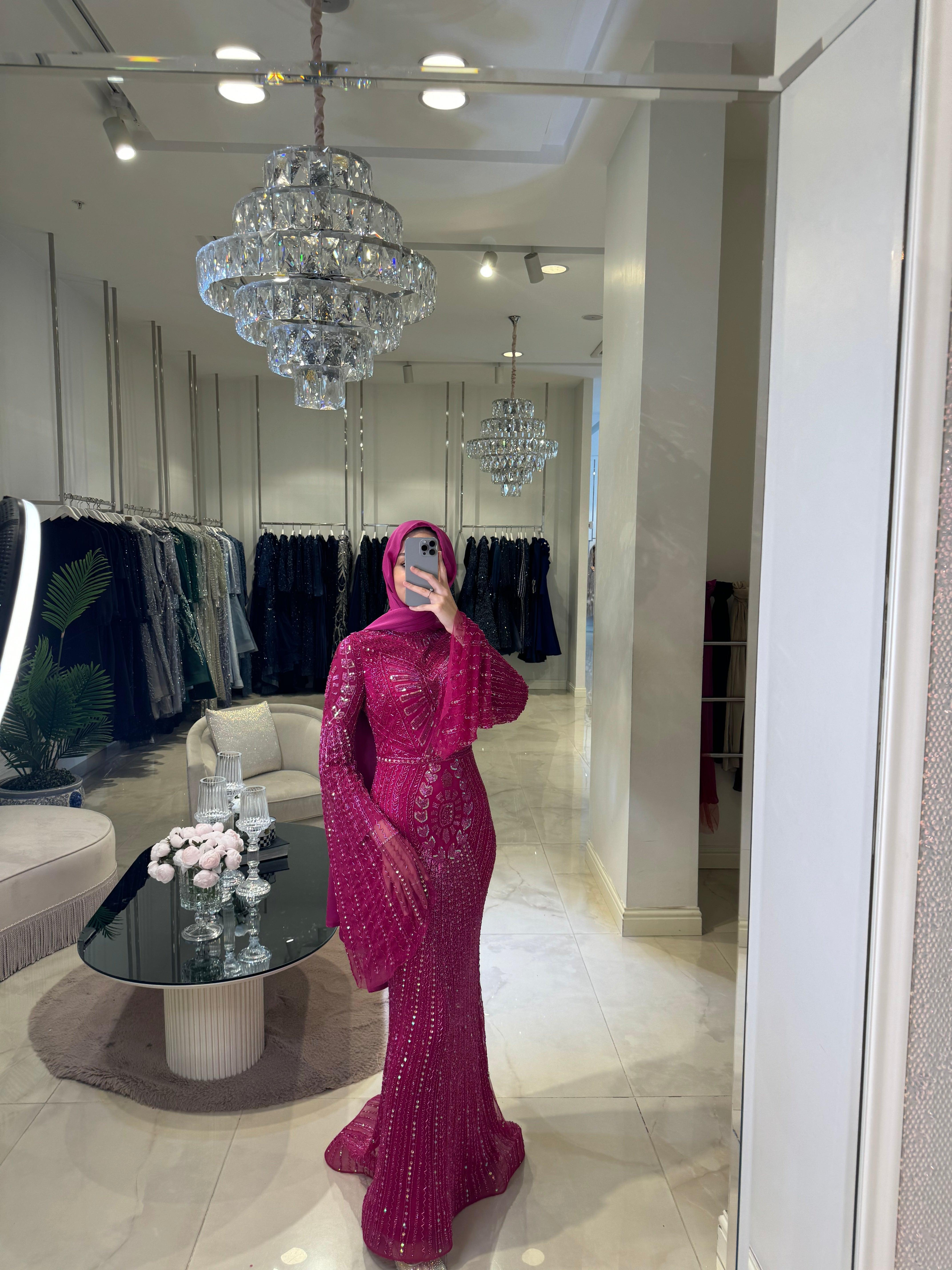 Gina Fuşya İşlemeli Elbise - MyRentalDress