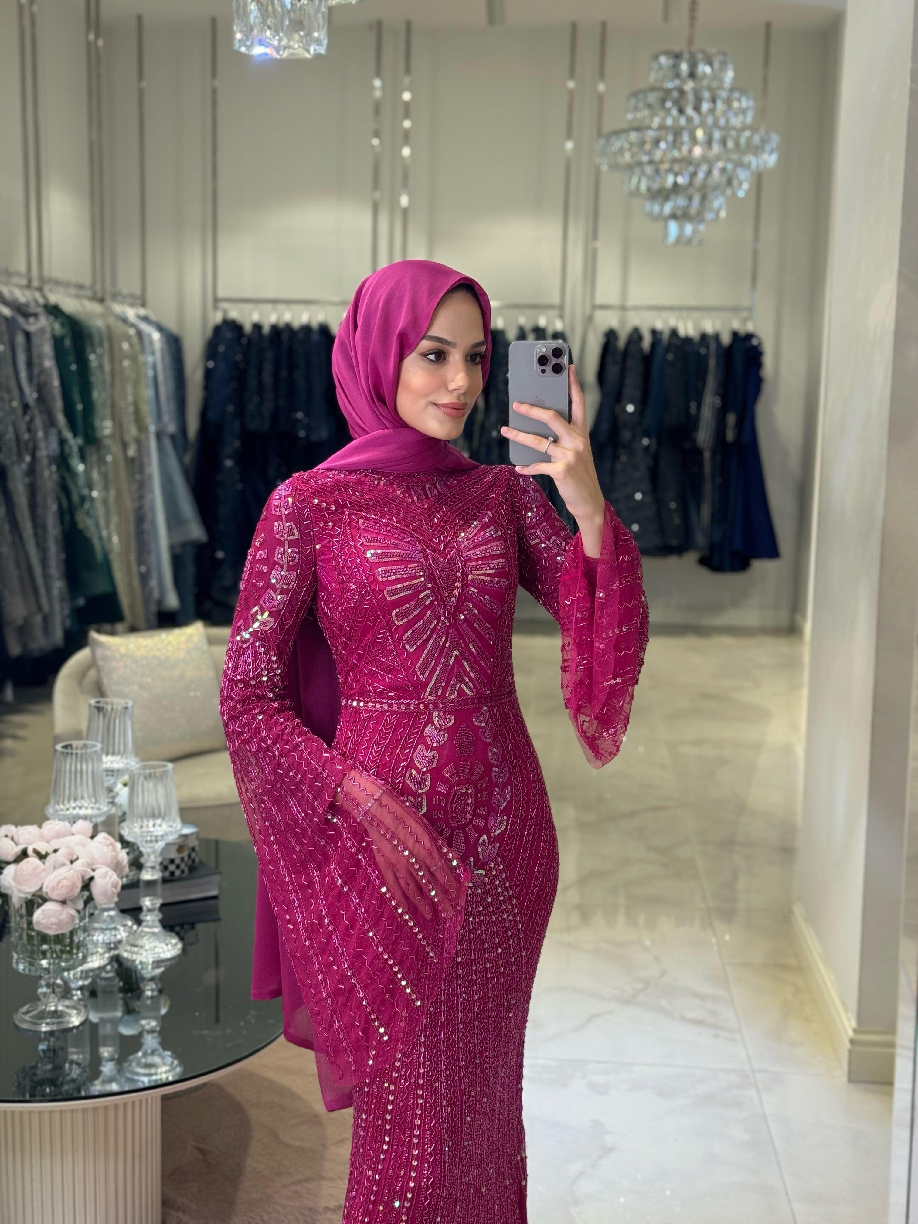 Gina Fuşya İşlemeli Elbise - MyRentalDress