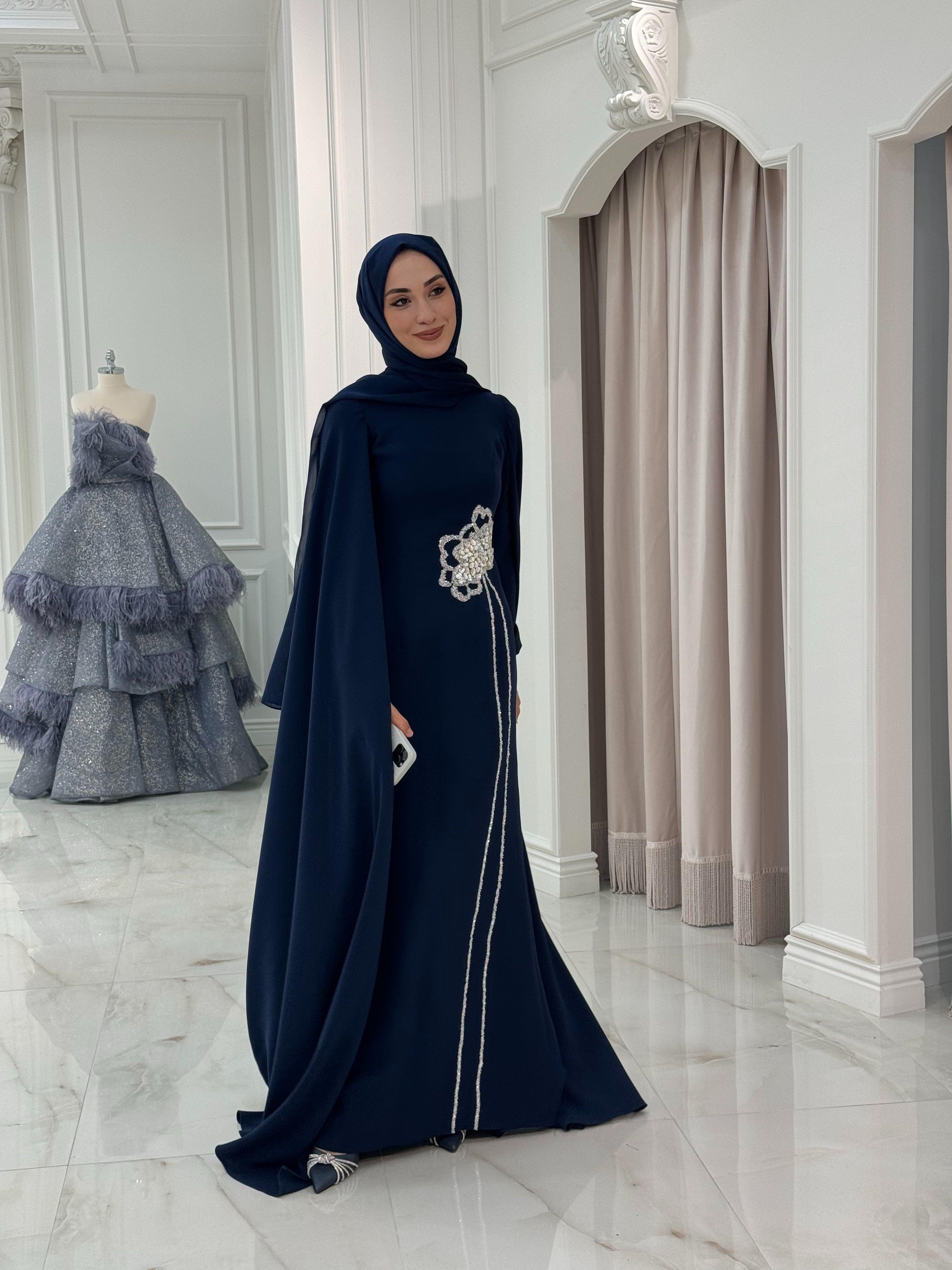 Pandora Lacivert Çiçek İşlemeli Elbise - MyRentalDress