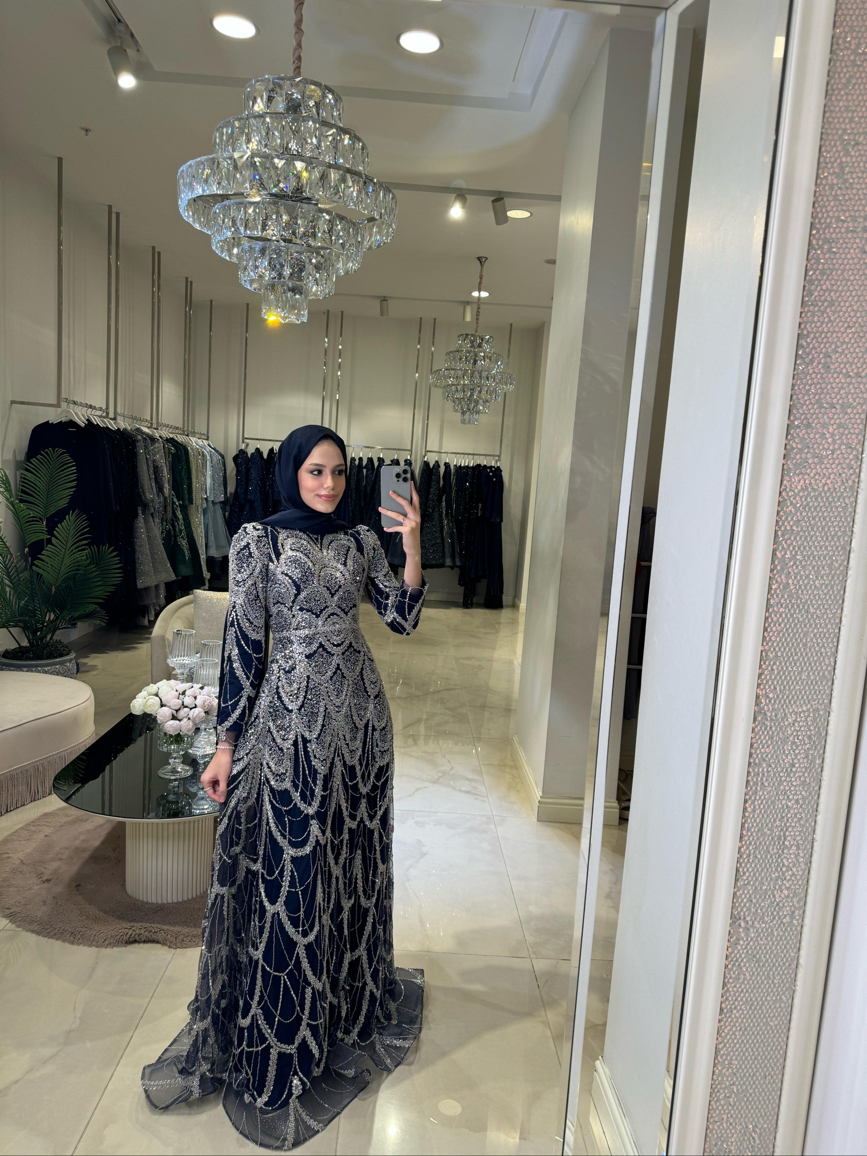 Alberta Lacivert İşlemeli Elbise - MyRentalDress