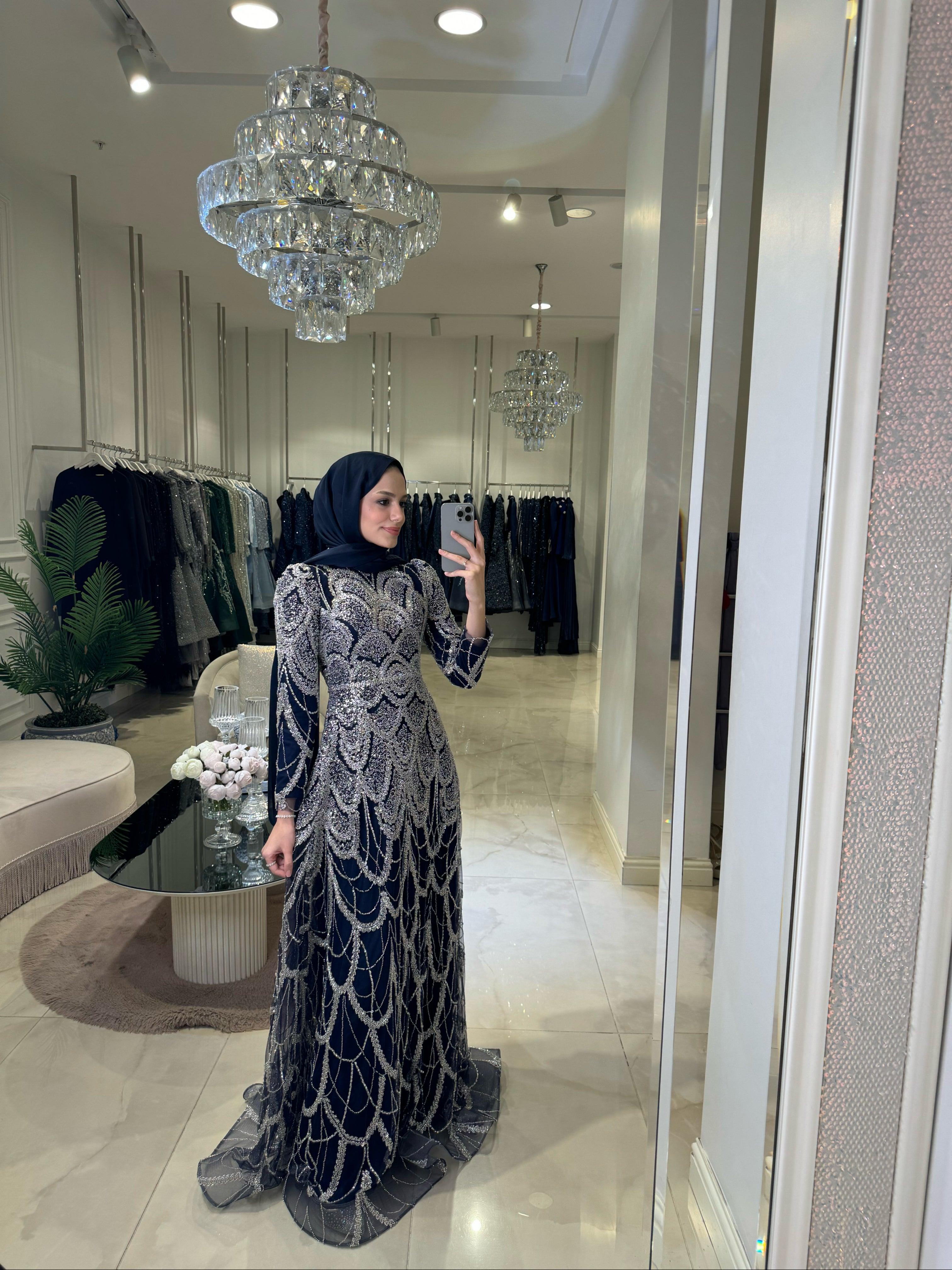 Alberta Lacivert İşlemeli Elbise - MyRentalDress