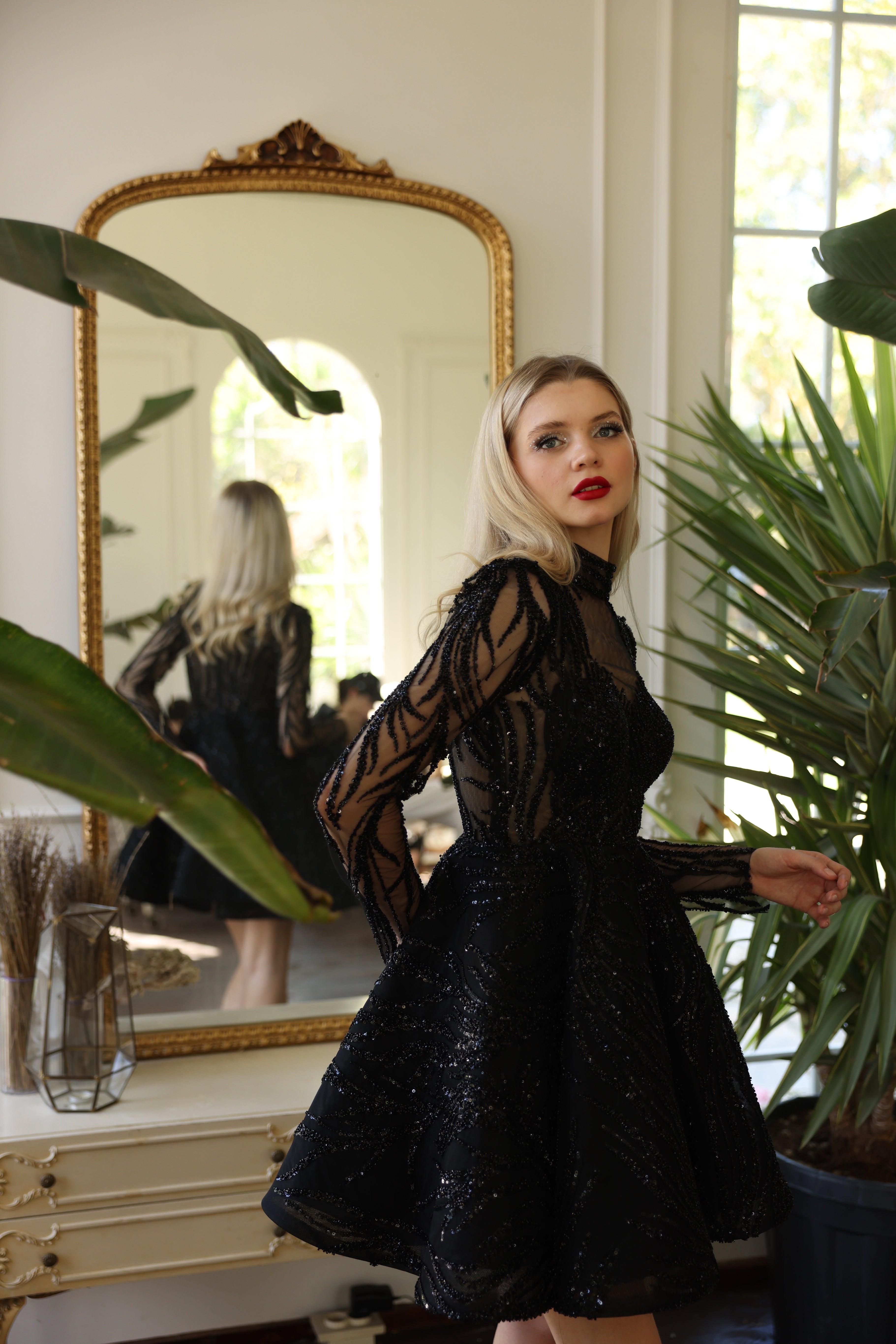 Alex Siyah Mini Elbise - MyRentalDress