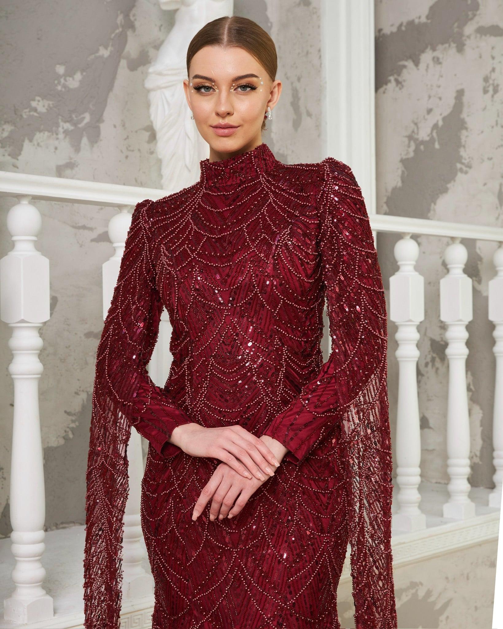Elsa Bordo Pelerinli Elbise - MyRentalDress
