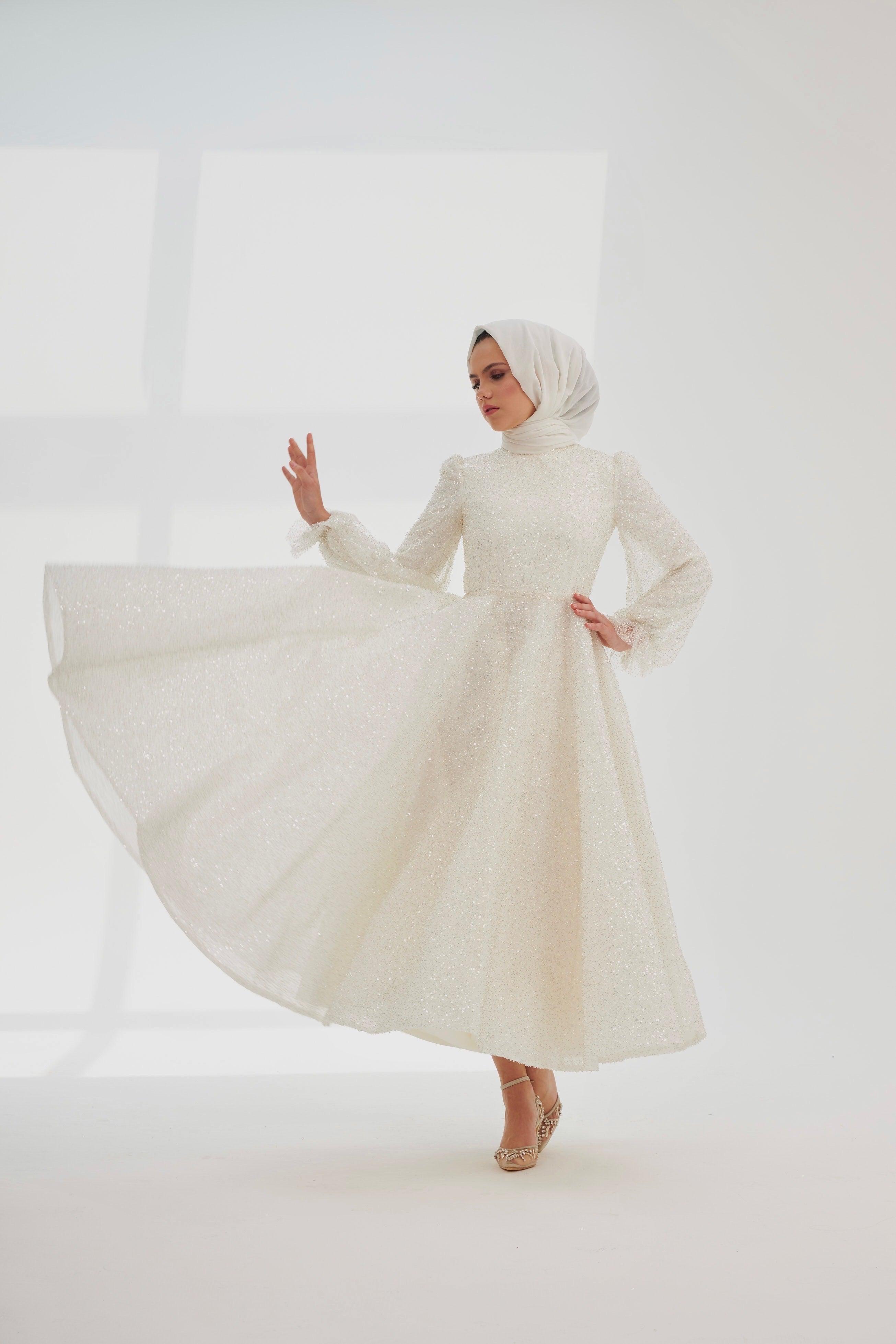 Eva Beyaz Midi Boy Elbise - MyRentalDress