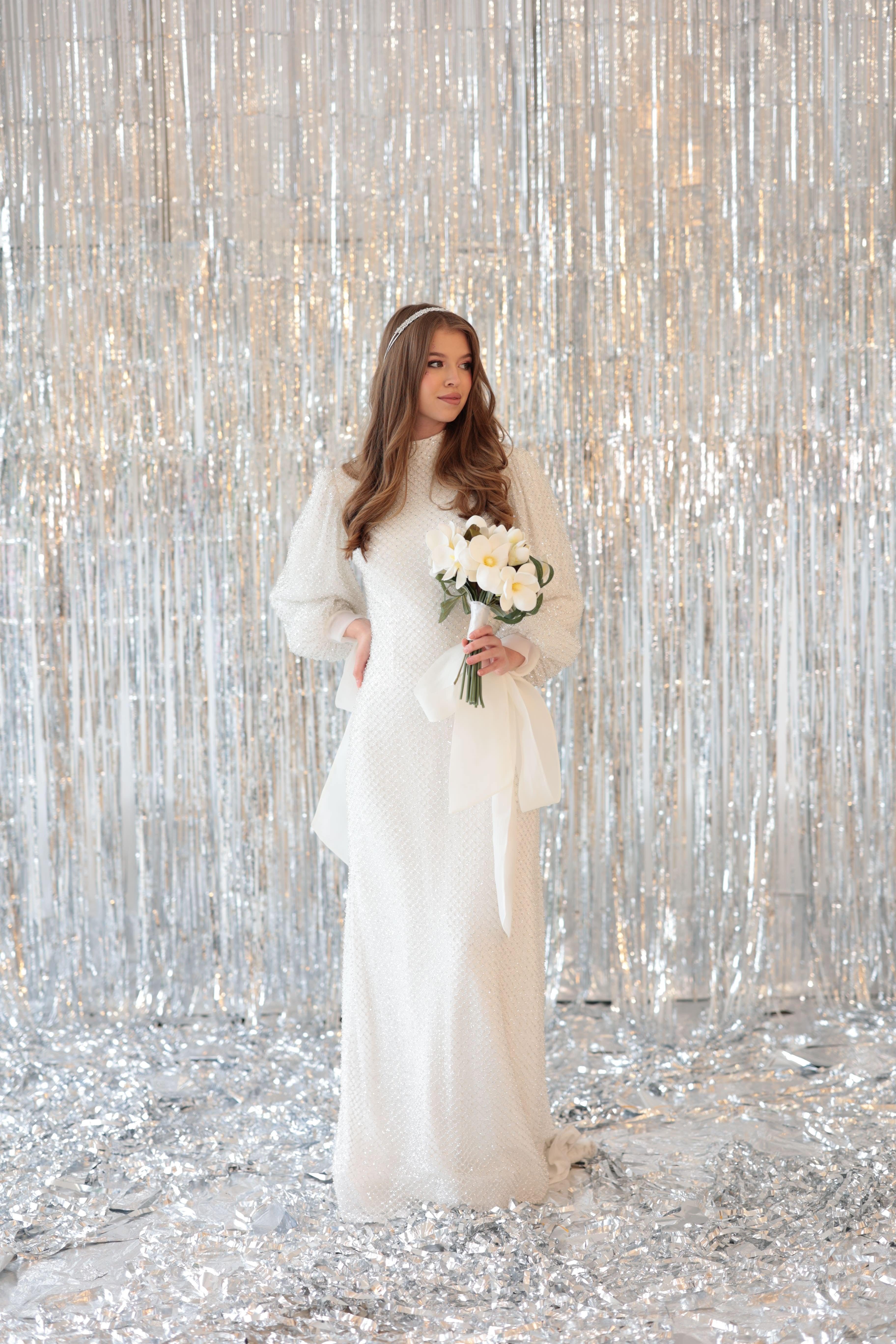 Pamela Beyaz Kol Detaylı Elbise - MyRentalDress