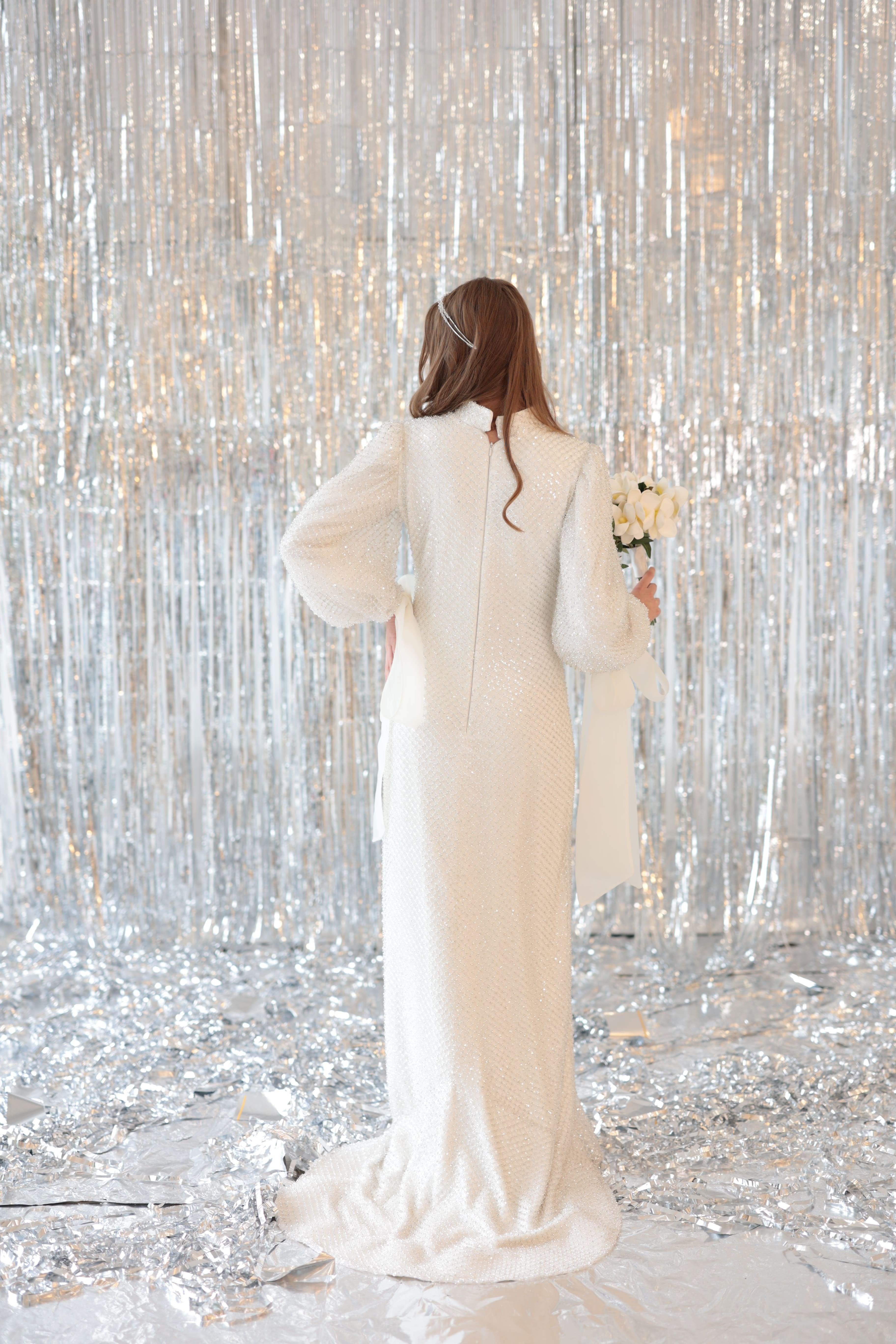 Pamela Beyaz Kol Detaylı Elbise - MyRentalDress