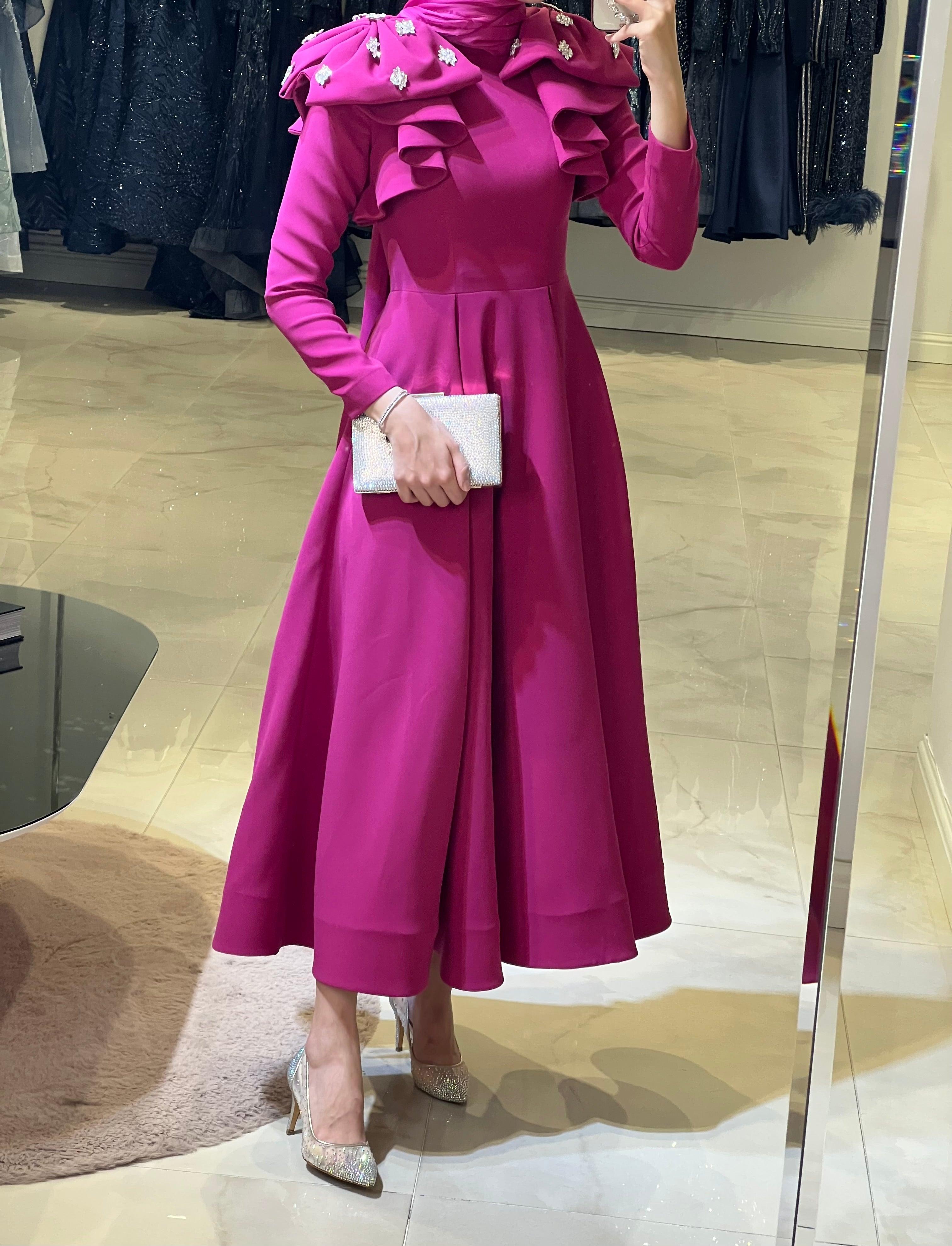 Spring Fuşya Taşlı Elbise - MyRentalDress